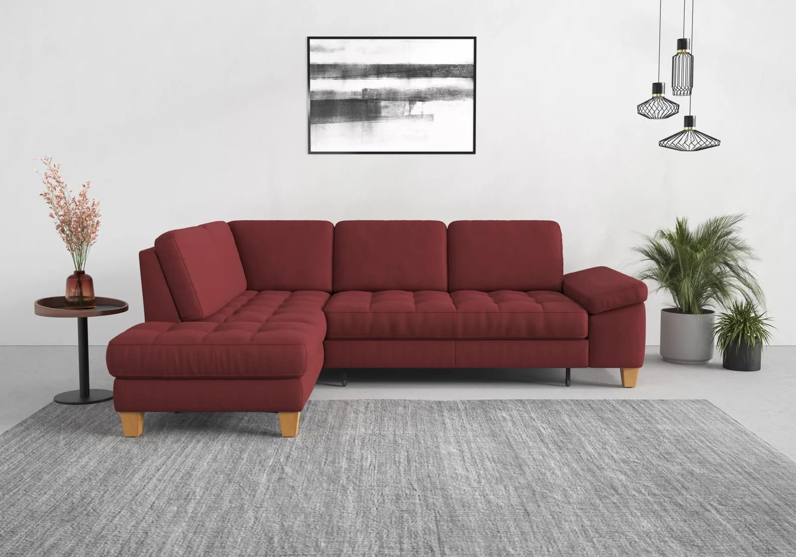 Modernes Ecksofa in Bordeauxrot