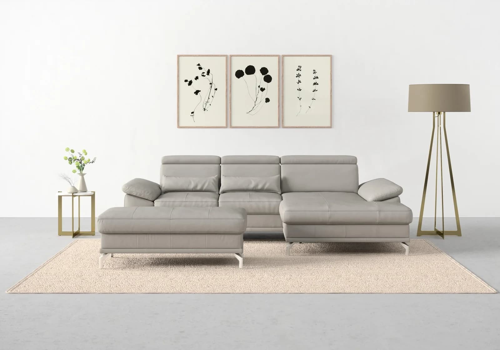 SIT & MORE Ecksofa Cabrio L-Form hellgrau mit Verstellfunktion
