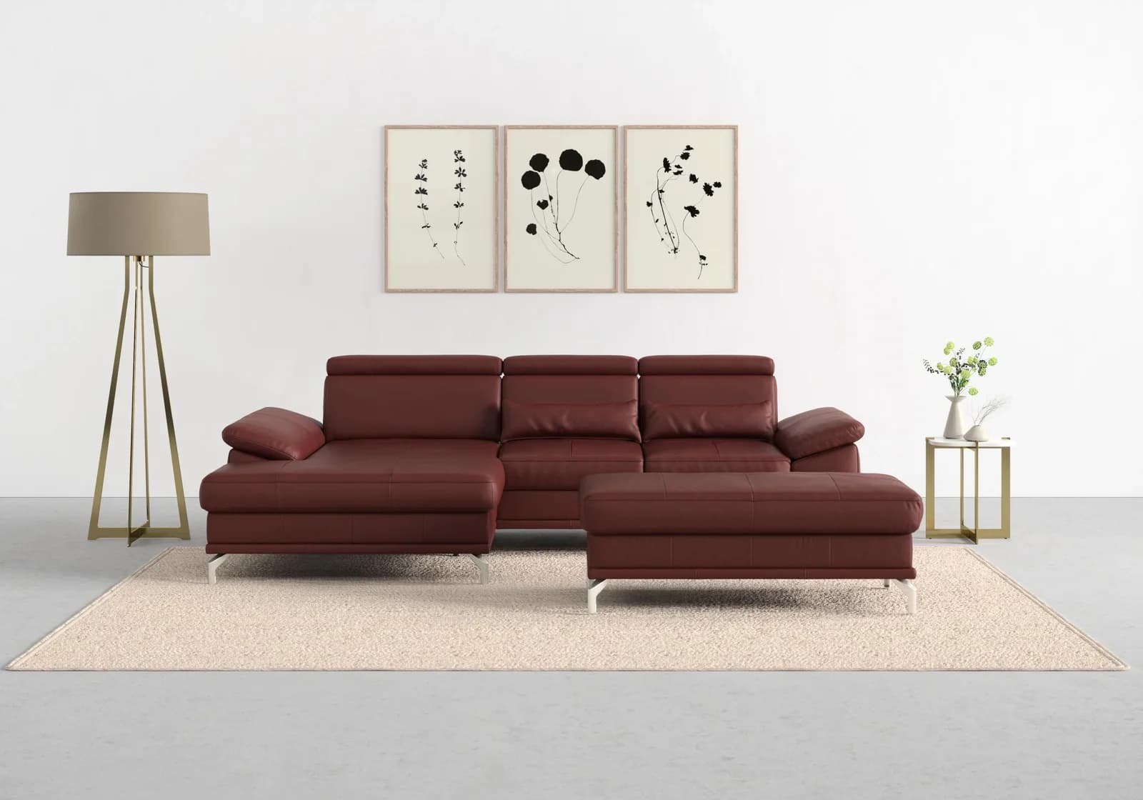 SIT & MORE Ecksofa Cabrio L-Form Merrot NaturLEDER® mit Sitztiefenverstellung