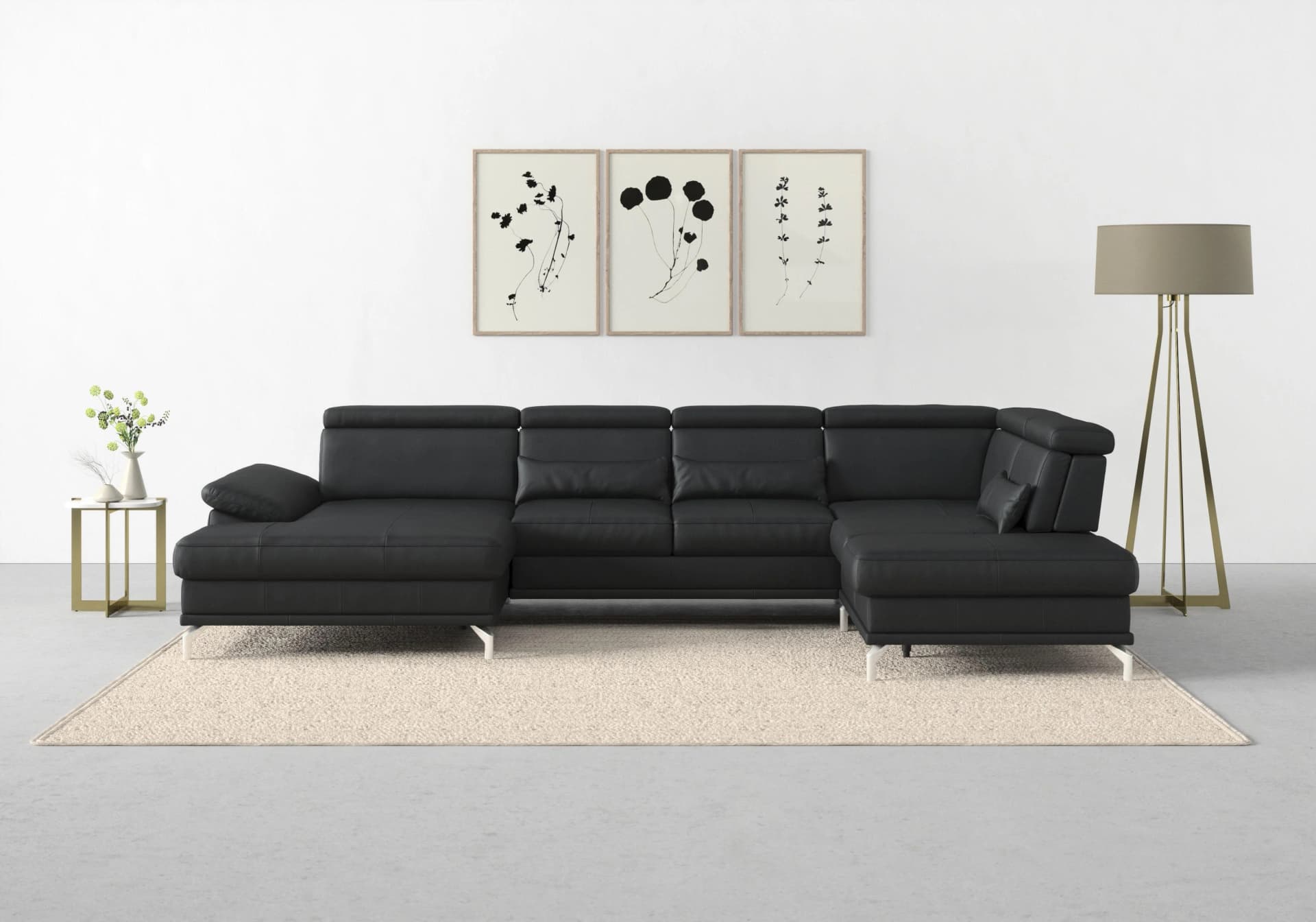 SIT & MORE Wohnlandschaft Cabrio U-Form Schwarz NaturLEDER