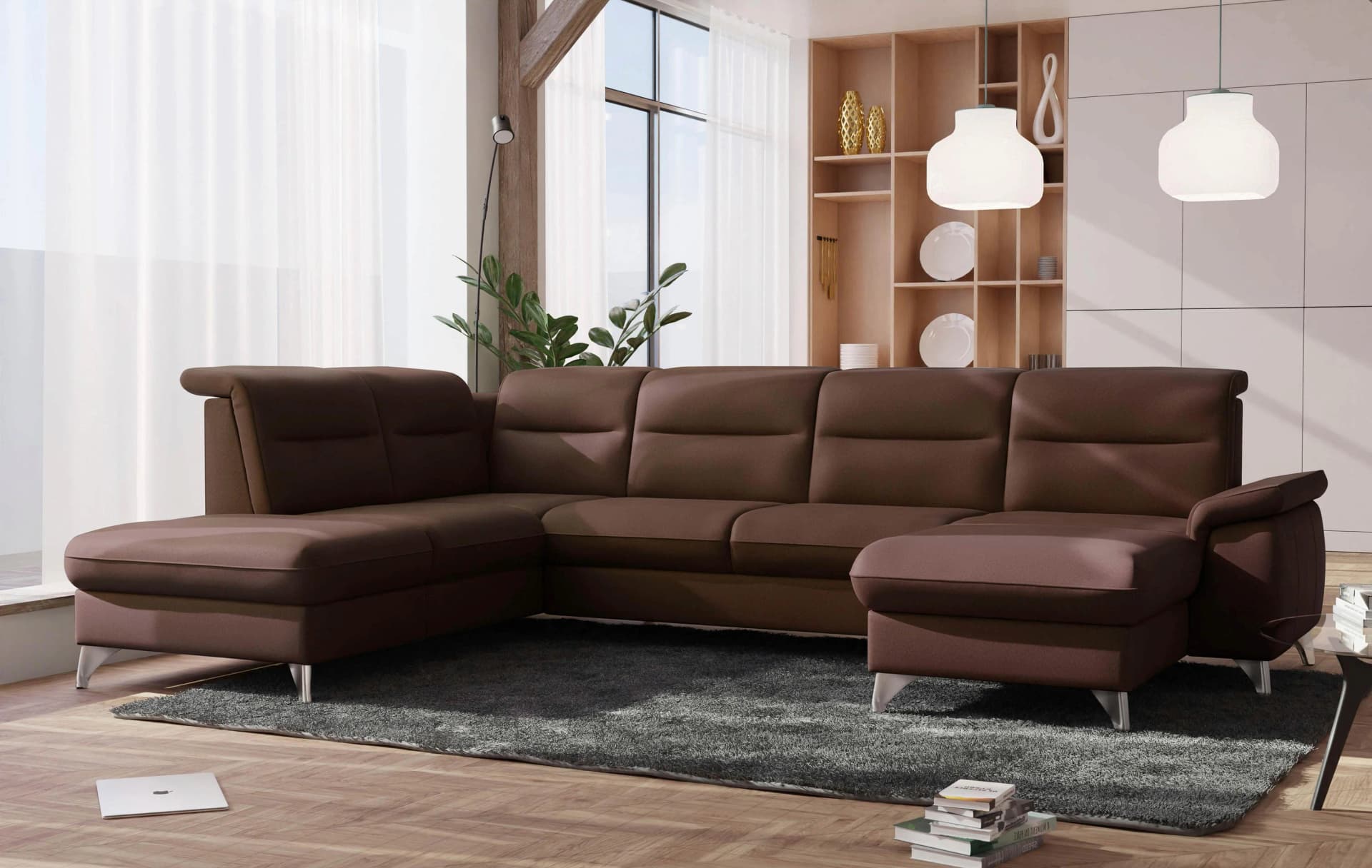 Sit & More Wohnlandschaft Astoria U-Form Dunkelbraun