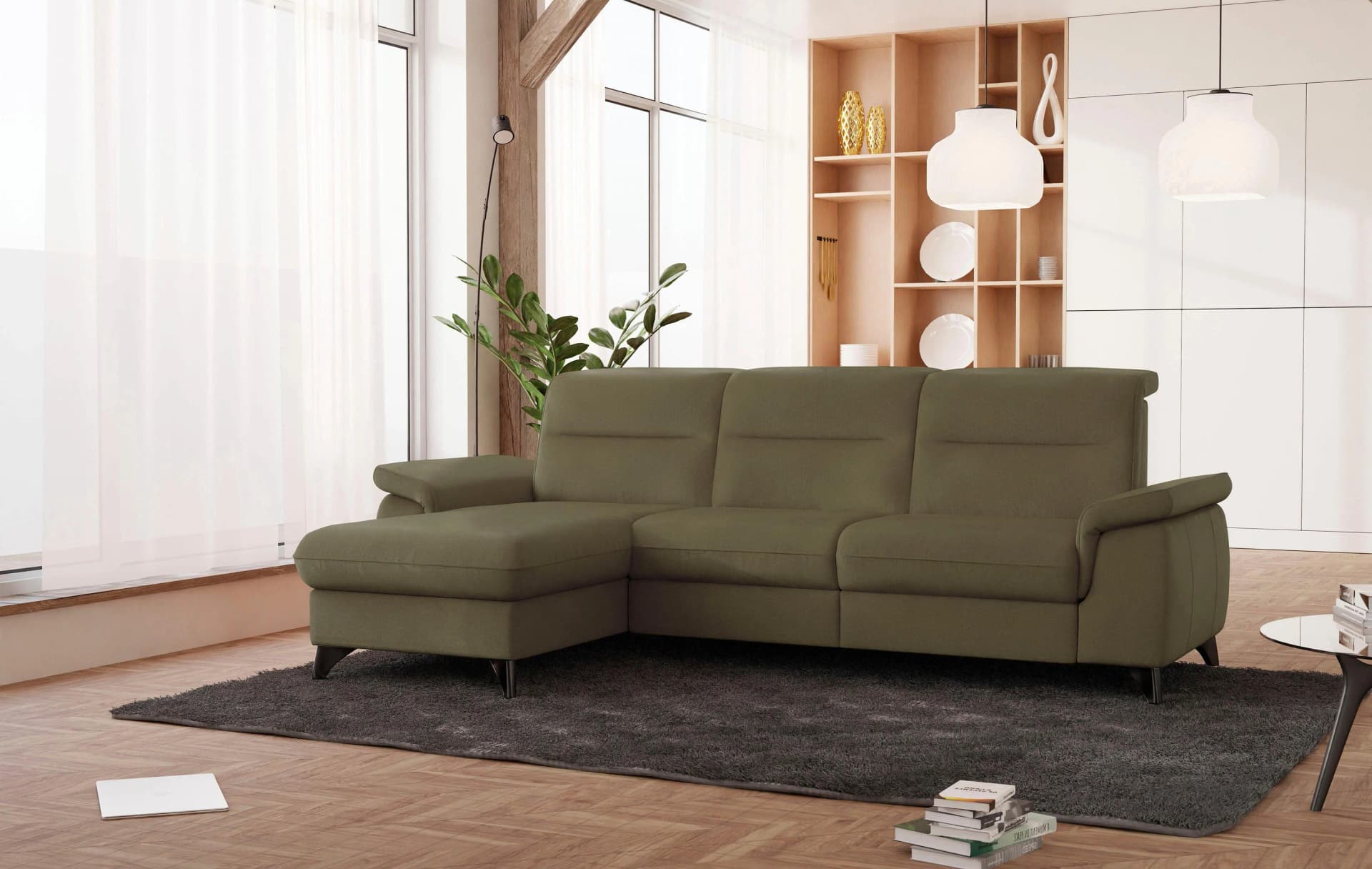 SIT & MORE Ecksofa Astoria L-Form Olivgrün mit Relaxfunktion
