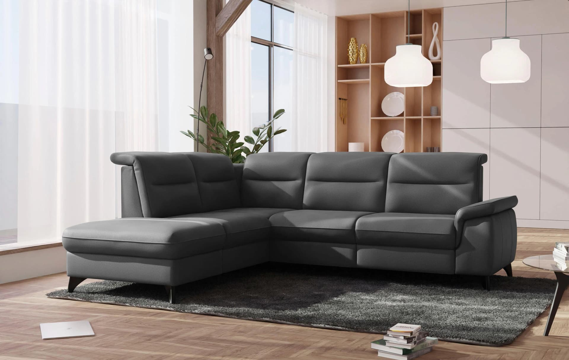 SIT & MORE Ecksofa Astoria L-Form Grau mit Relaxfunktion