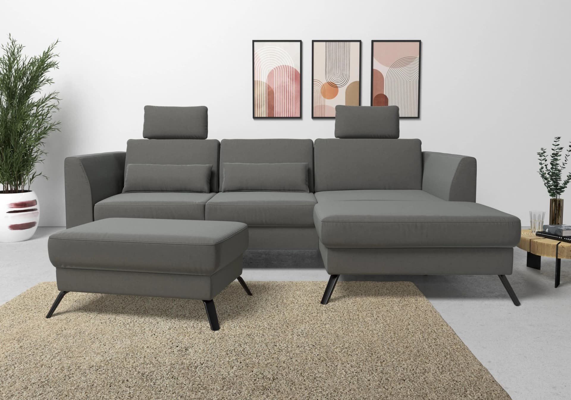 SIT & MORE Hocker Olsen Anthrazit Polyester Samtoptik