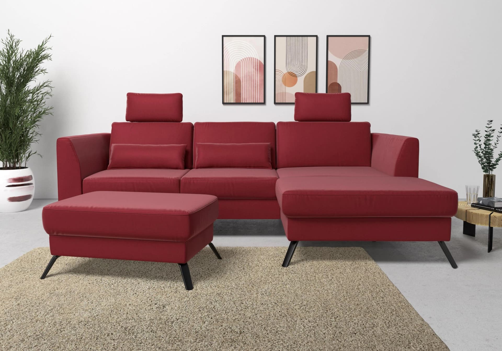 SIT & MORE Hocker Olsen Rot Samtoptik Federkern