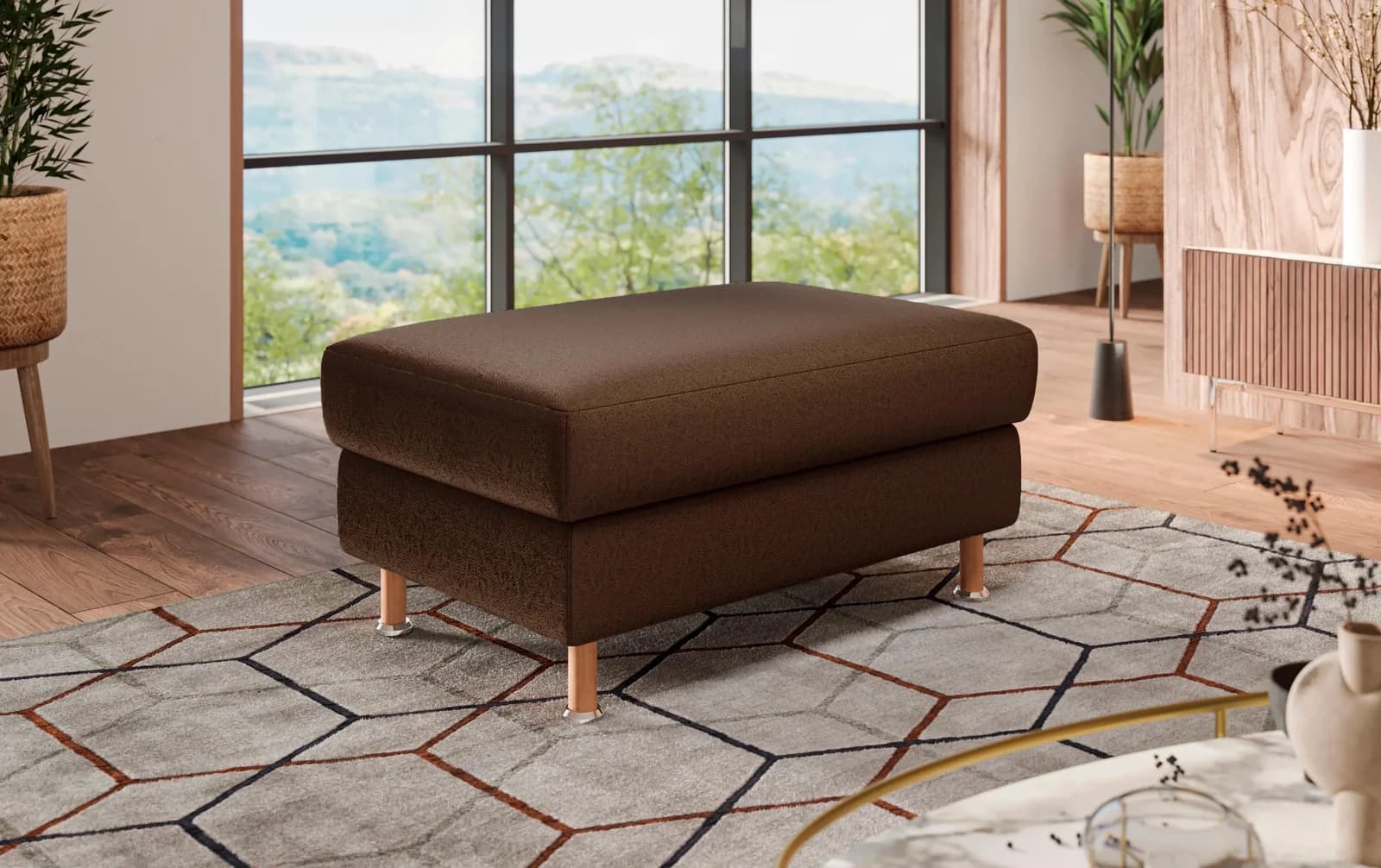 Home Affaire Polsterhocker Calypso Dunkelbraun Microfaser Lederoptik