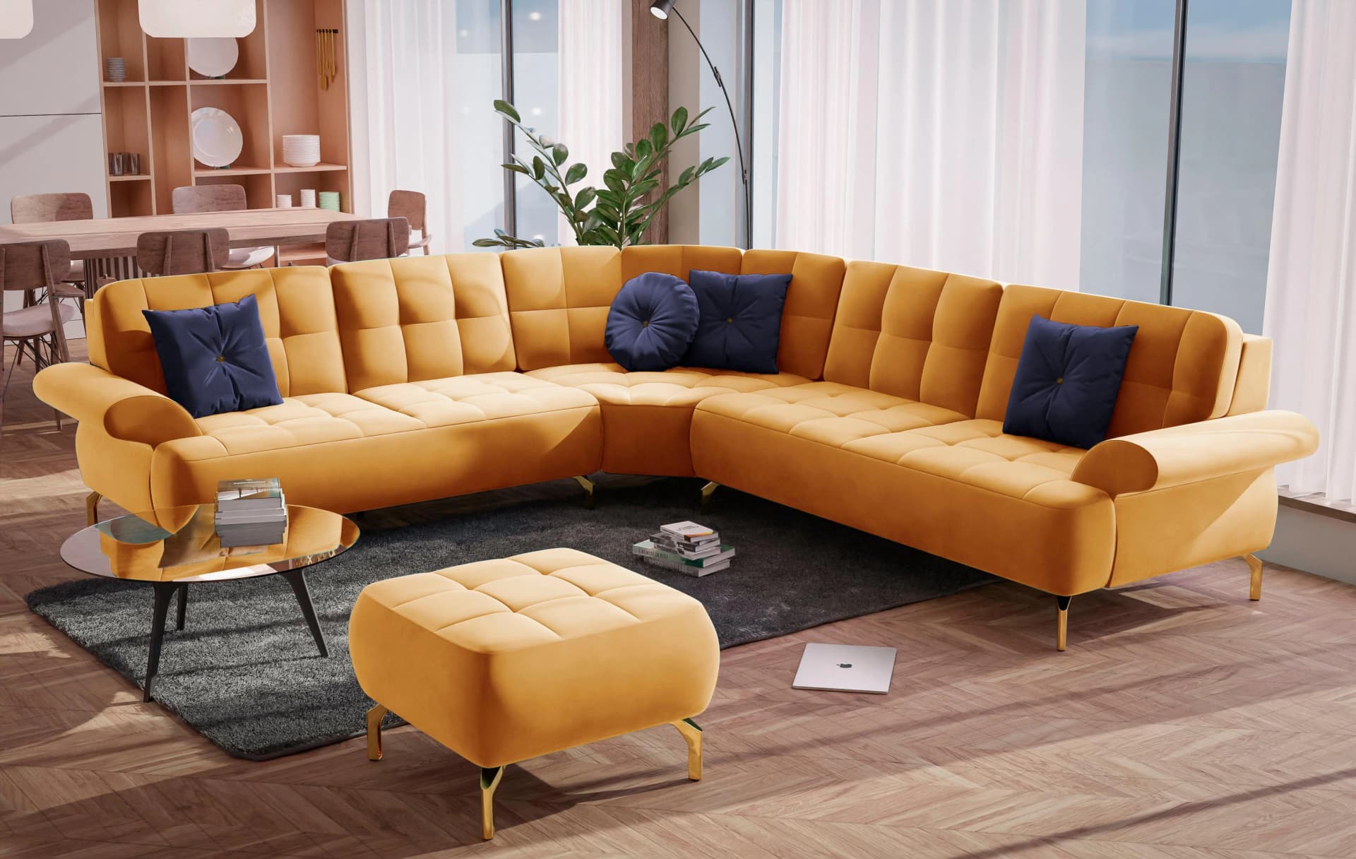 SIT & MORE Ecksofa Orient 1 L-Form Gold Samtoptik mit Zierkissen