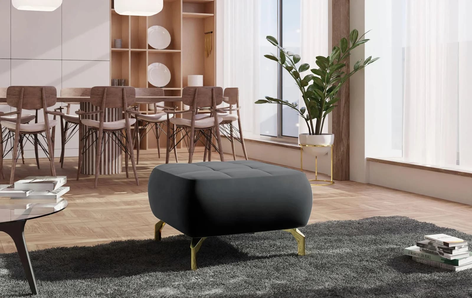 SIT & MORE Polsterhocker Orient 1 Schwarz Gold Metallfüße