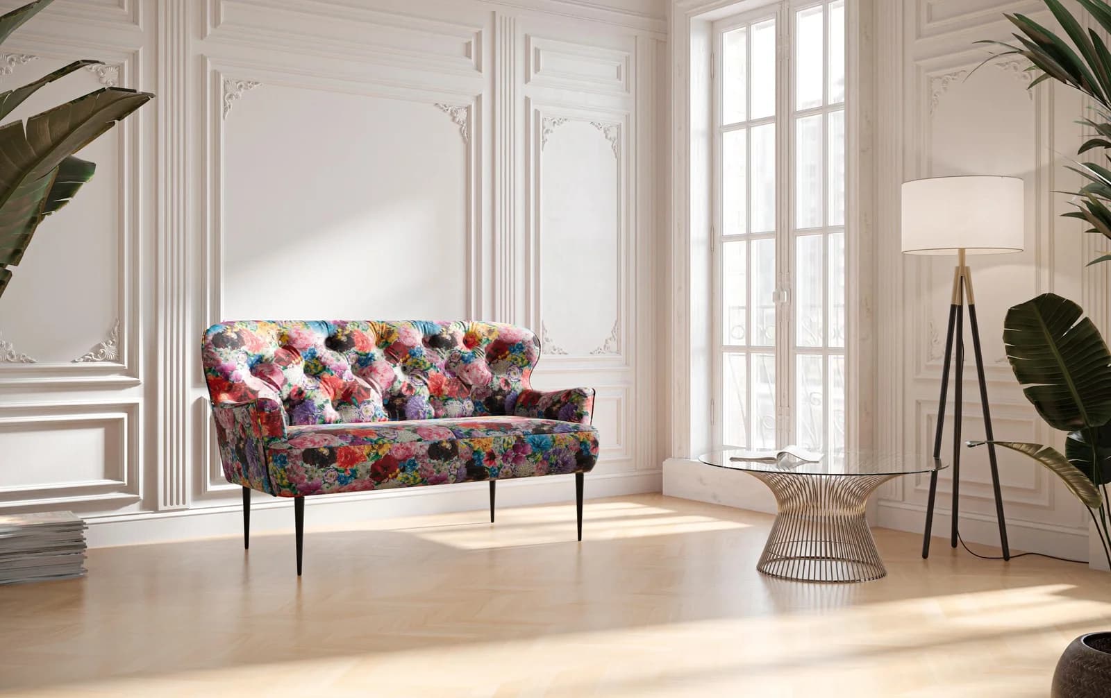 HOME AFFAIRE Amber 2-Sitzer Sofa Rosa Rot Knopfheftung