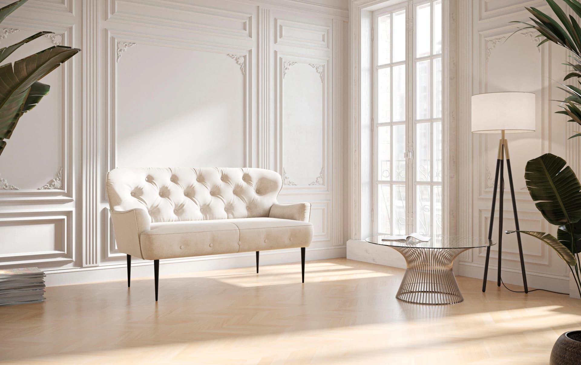 HOME AFFAIRE Amber 2-Sitzer Sofa Beige Knopfheftung