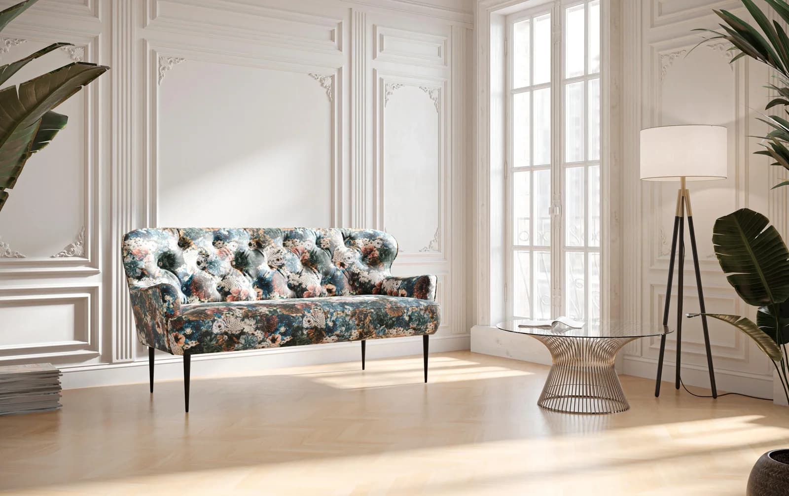 HOME AFFAIRE Sofa Amber 2,5-Sitzer Rosa/Blau mit Knopfheftung