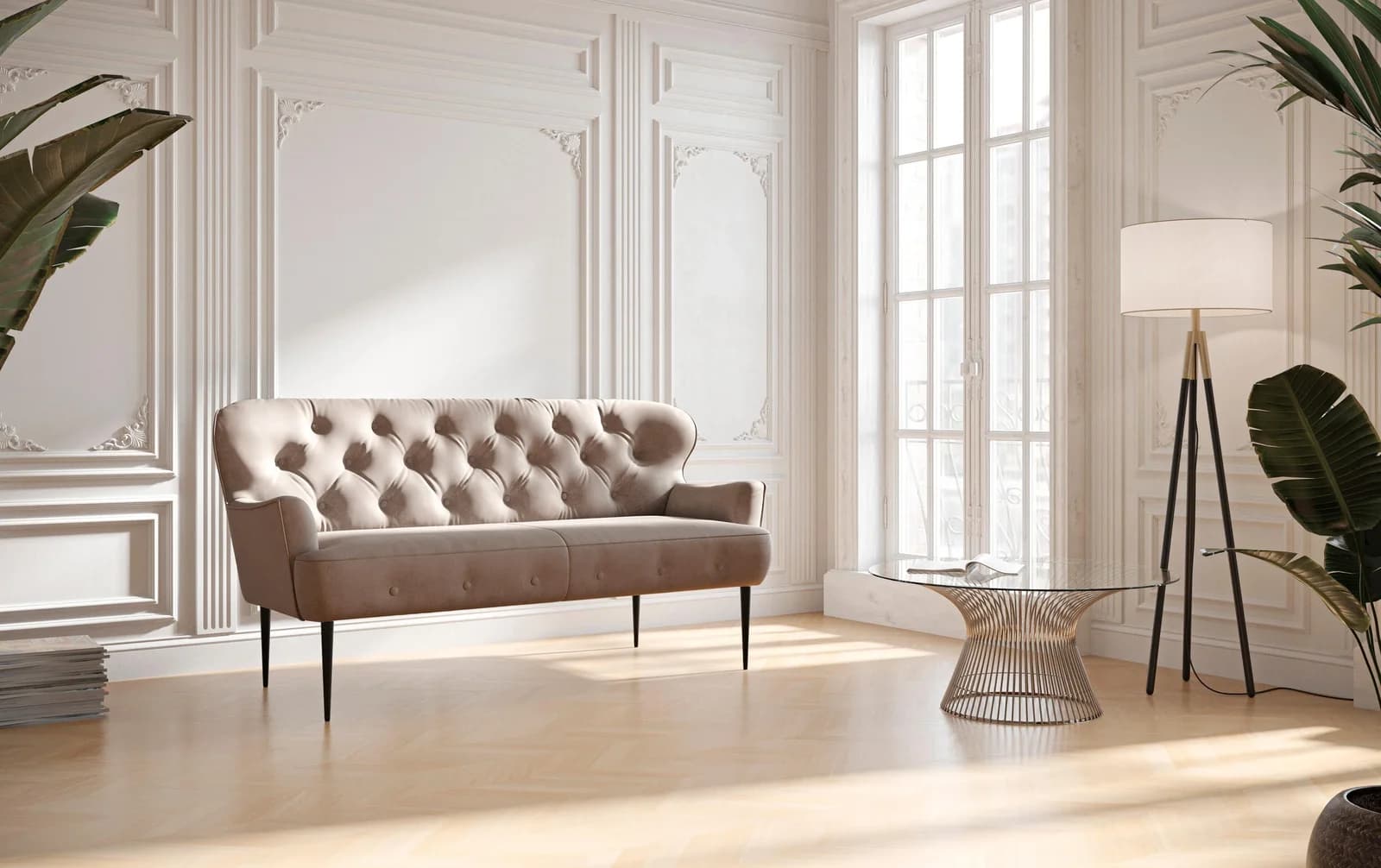 HOME AFFAIRE Amber Sofa 2,5-Sitzer Taupe Knopfheftung