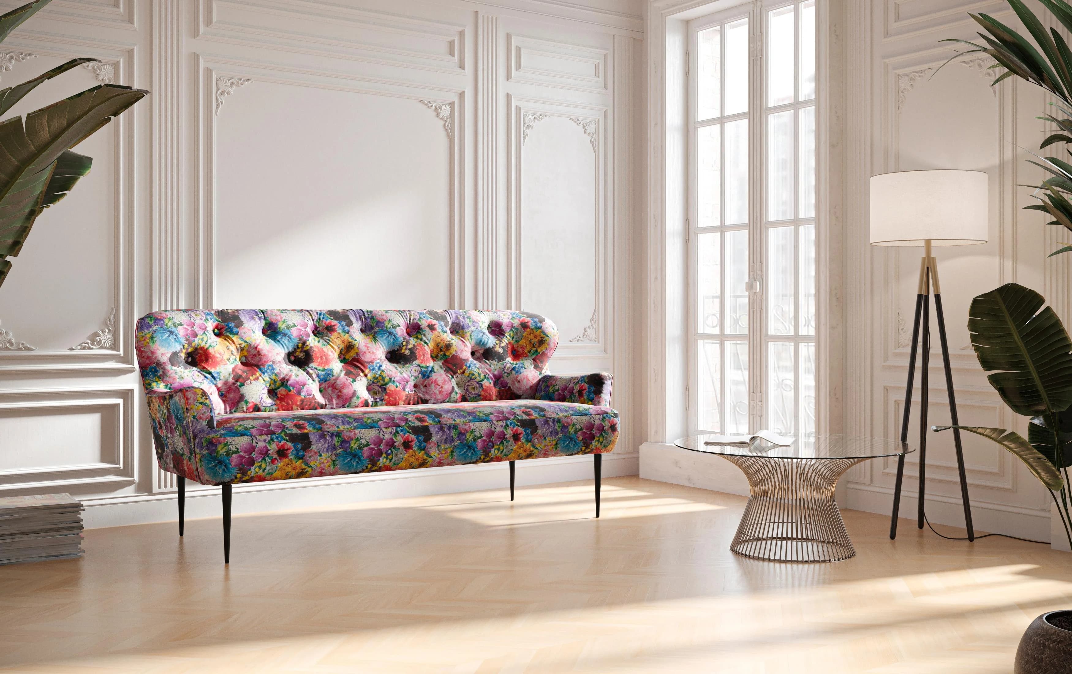 HOME AFFAIRE 3-Sitzer Sofa Amber Rosa/Rot mit Knopfheftung