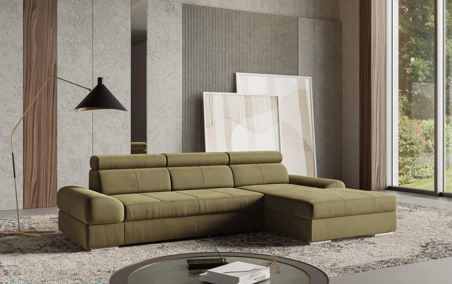 SIT & MORE Ecksofa Broadway L-Form Olive Polyester
