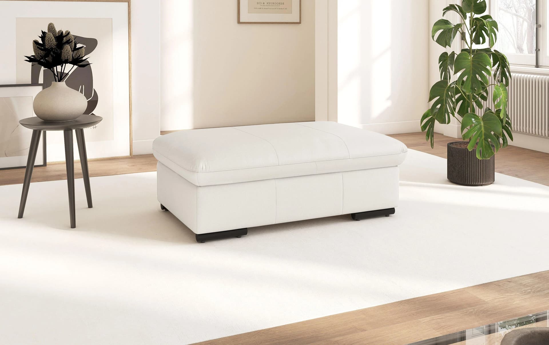 SIT & MORE Polsterhocker Alcudia Weiß Naturleder Modern