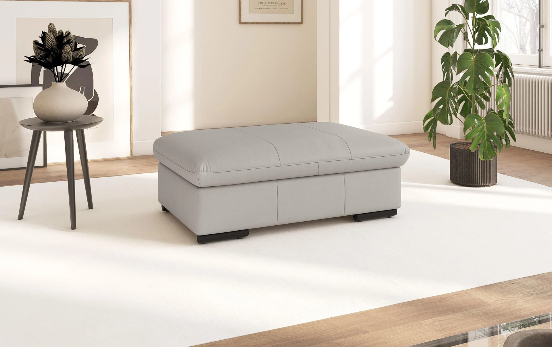 SIT & MORE Polsterhocker Alcudia Grau Naturleder Modern
