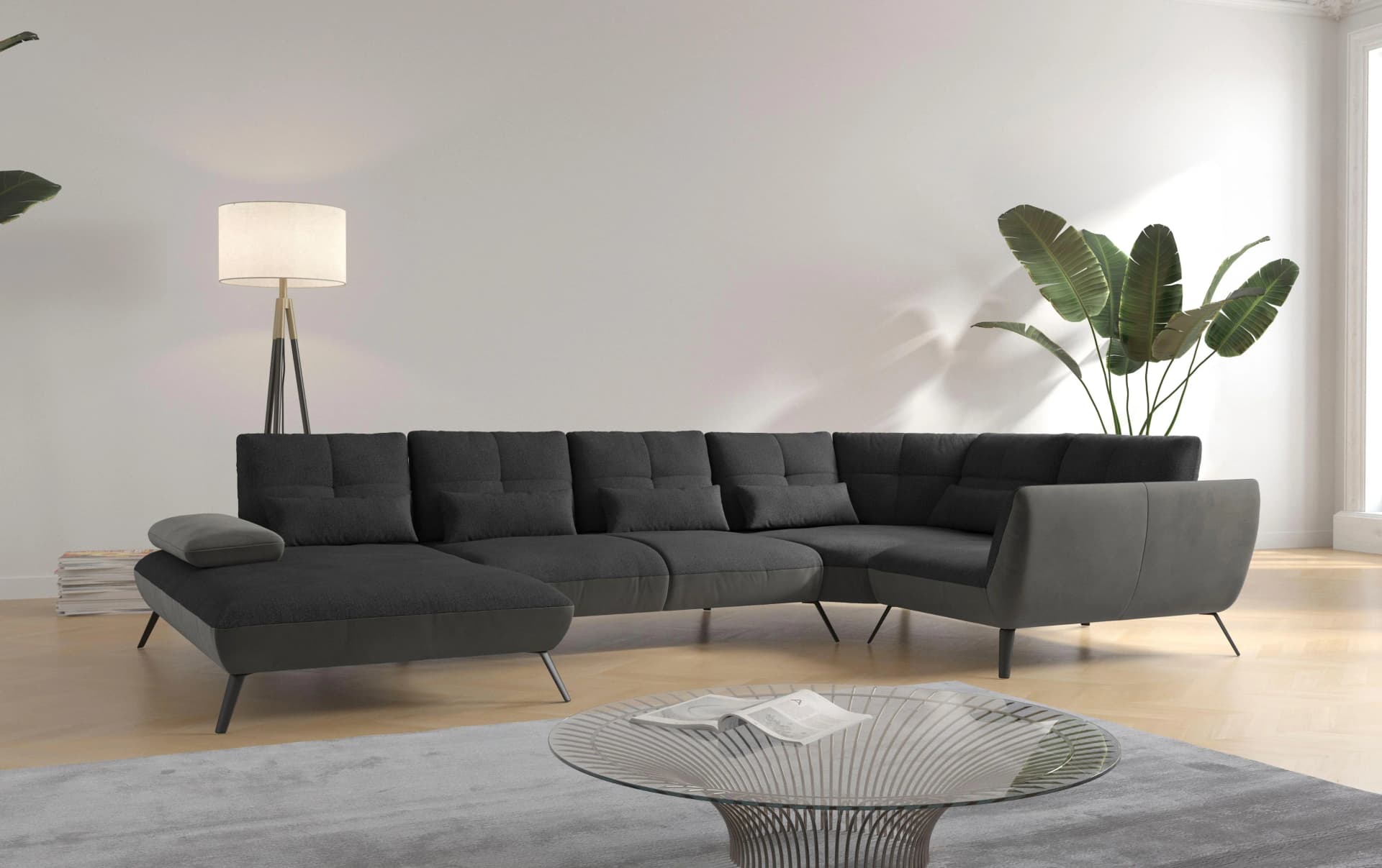 OTTO HOME Mikado U-Form Wohnlandschaft Grau mit Sitztiefenverstellung