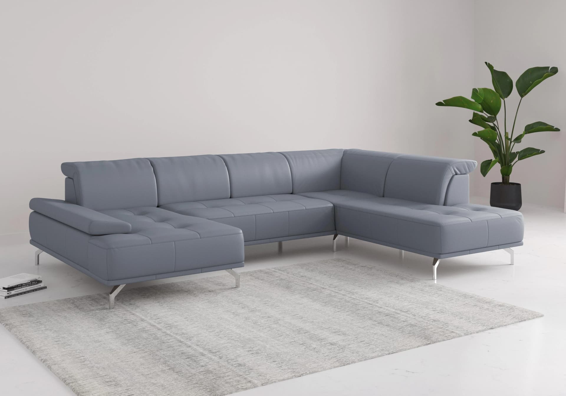 HOME AFFAIRE Wohnlandschaft Caluna Grau Blau Naturleder