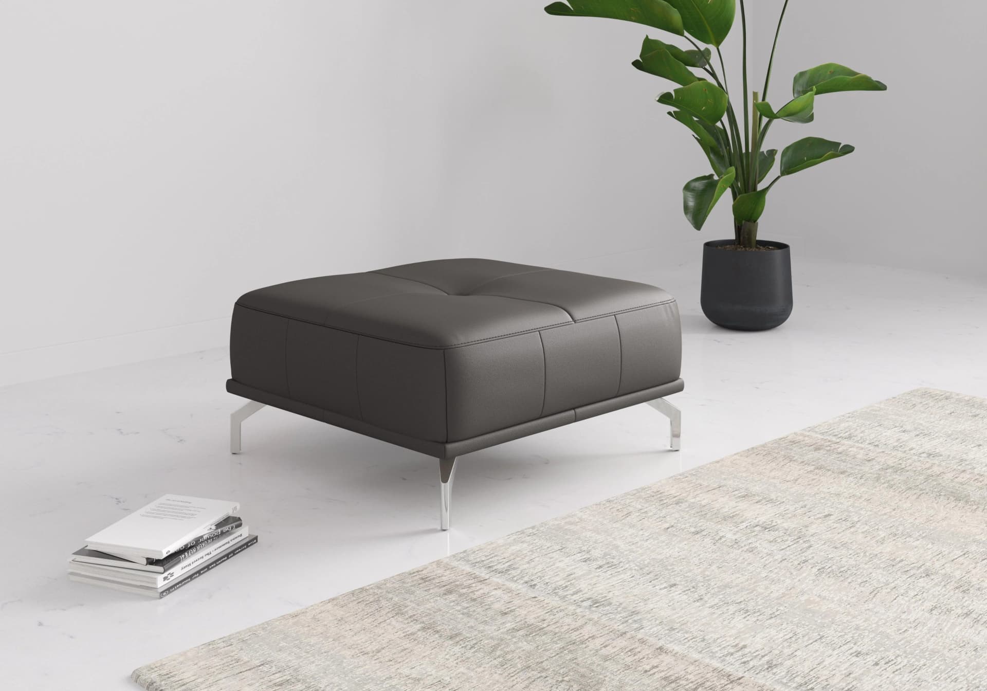 HOME AFFAIRE Polsterhocker Caluna Mocca Naturleder Modern