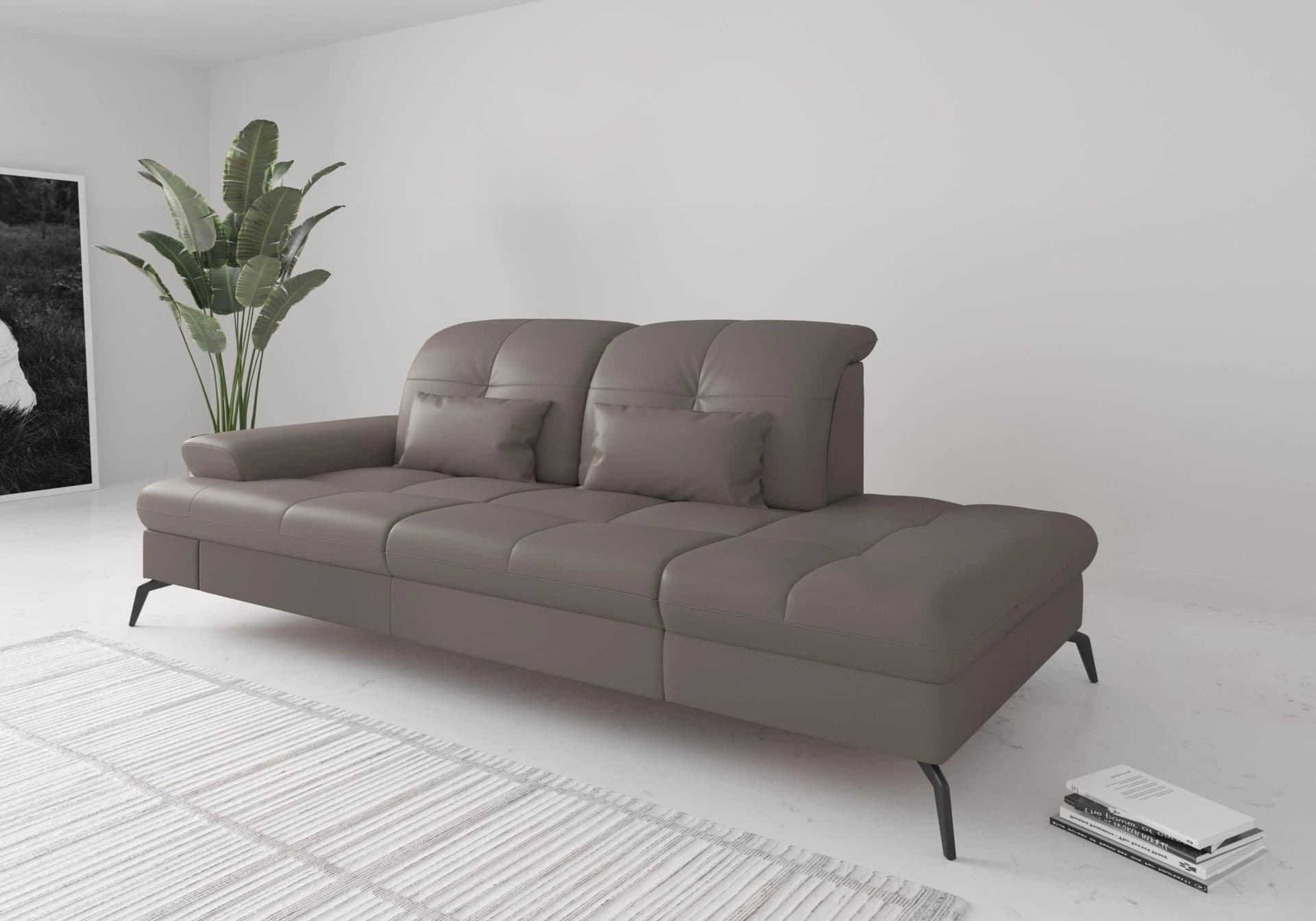 SIT & MORE Recamiere Amica Grau Naturleder mit Sitztiefenverstellung