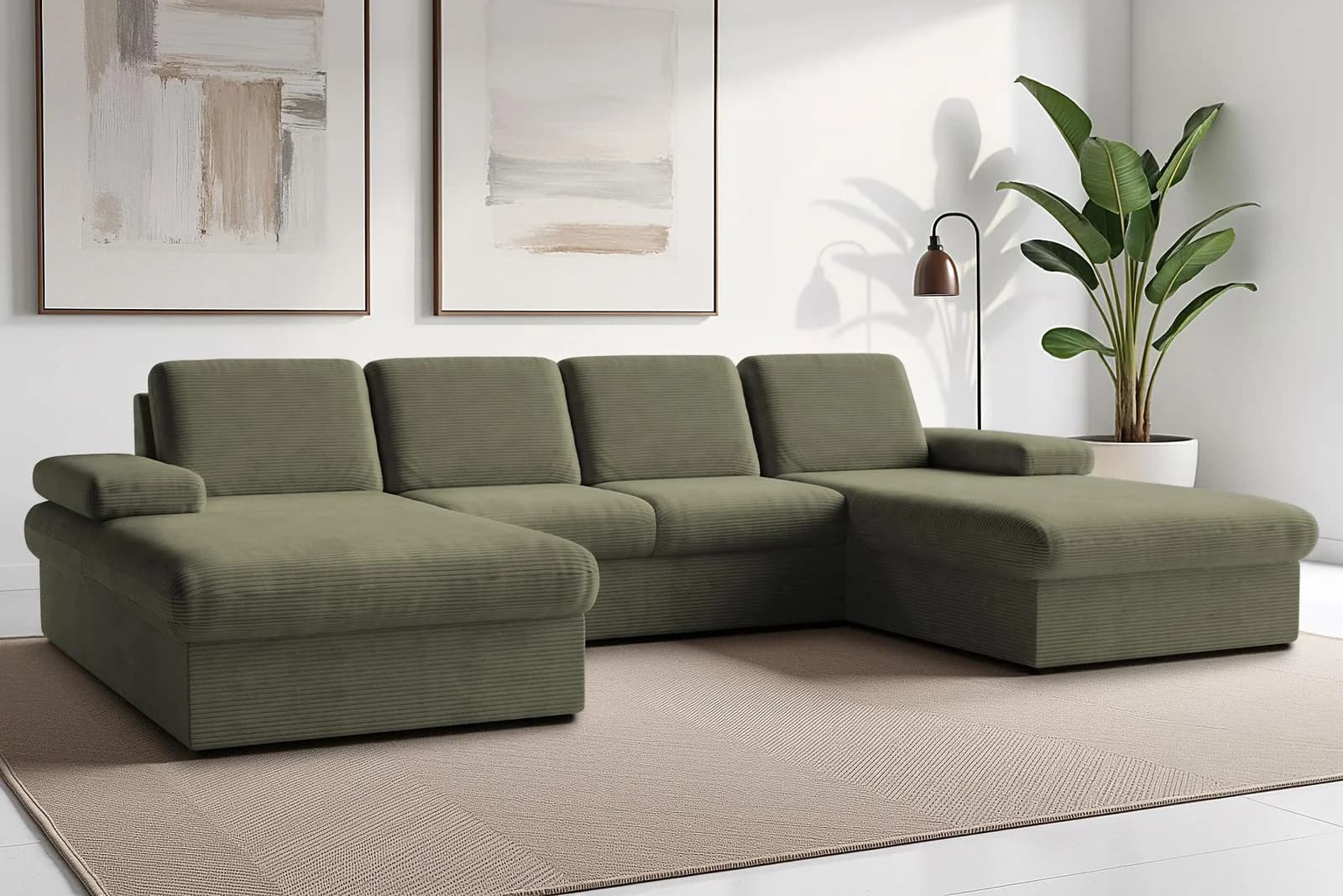 SIT & MORE Moreno Wohnlandschaft U-Form Olivgrün mit Armteilverstellung