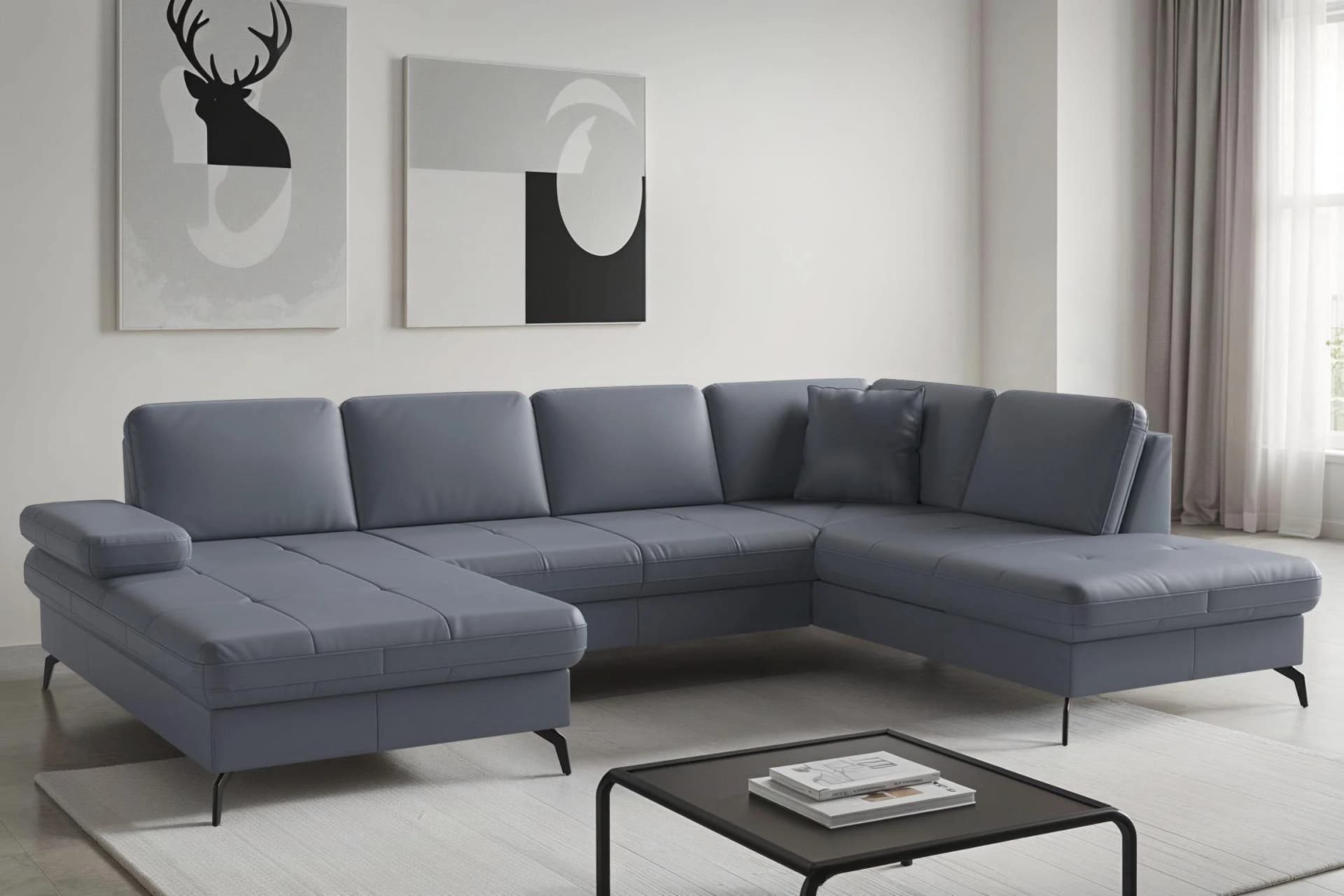 Wohnlandschaft SIT & MORE Morris Jubi Graublau mit Bettfunktion
