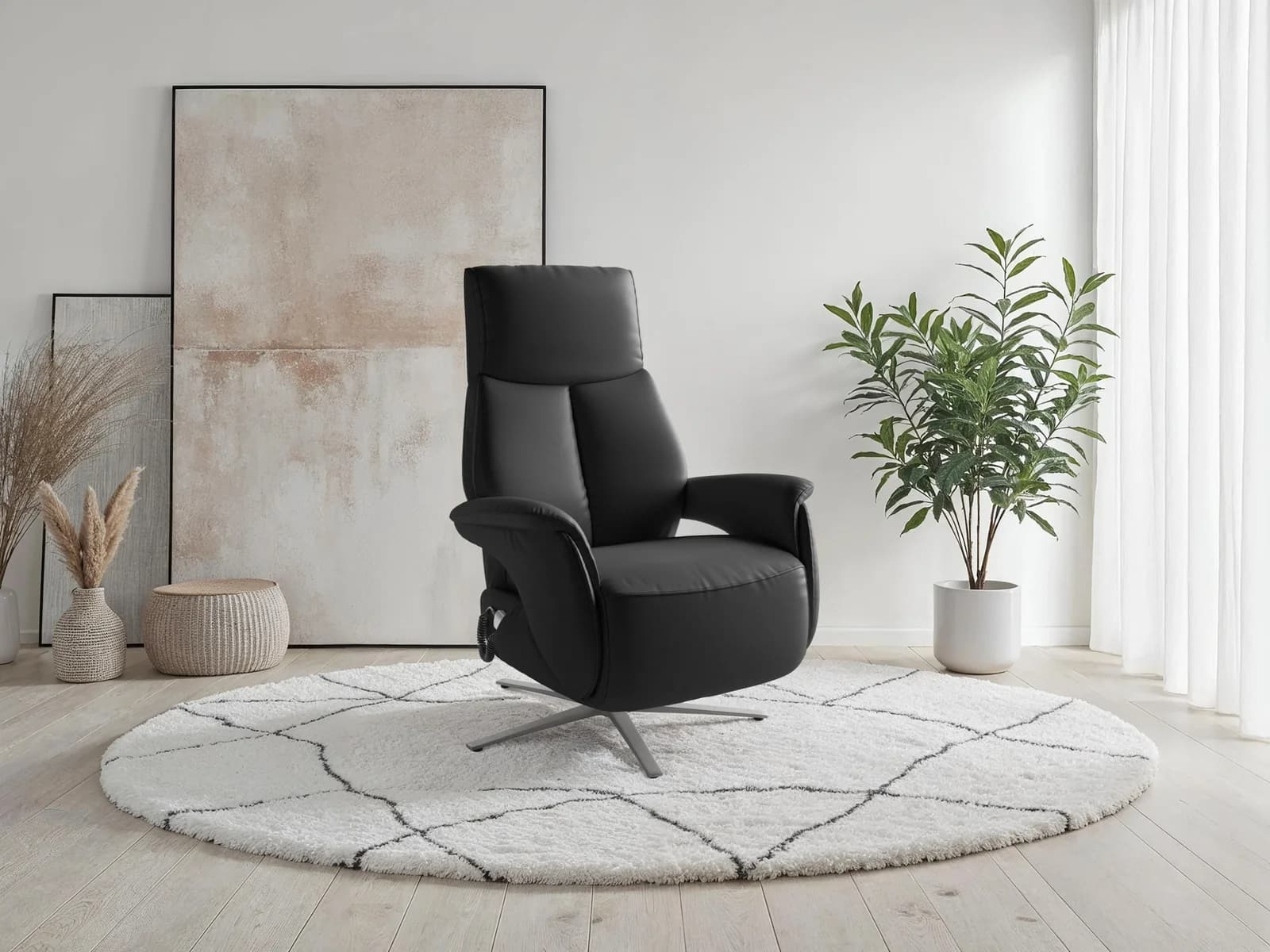 SIT & MORE TV Lazy Sessel Schwarz mit 3 Motoren und Drehfunktion
