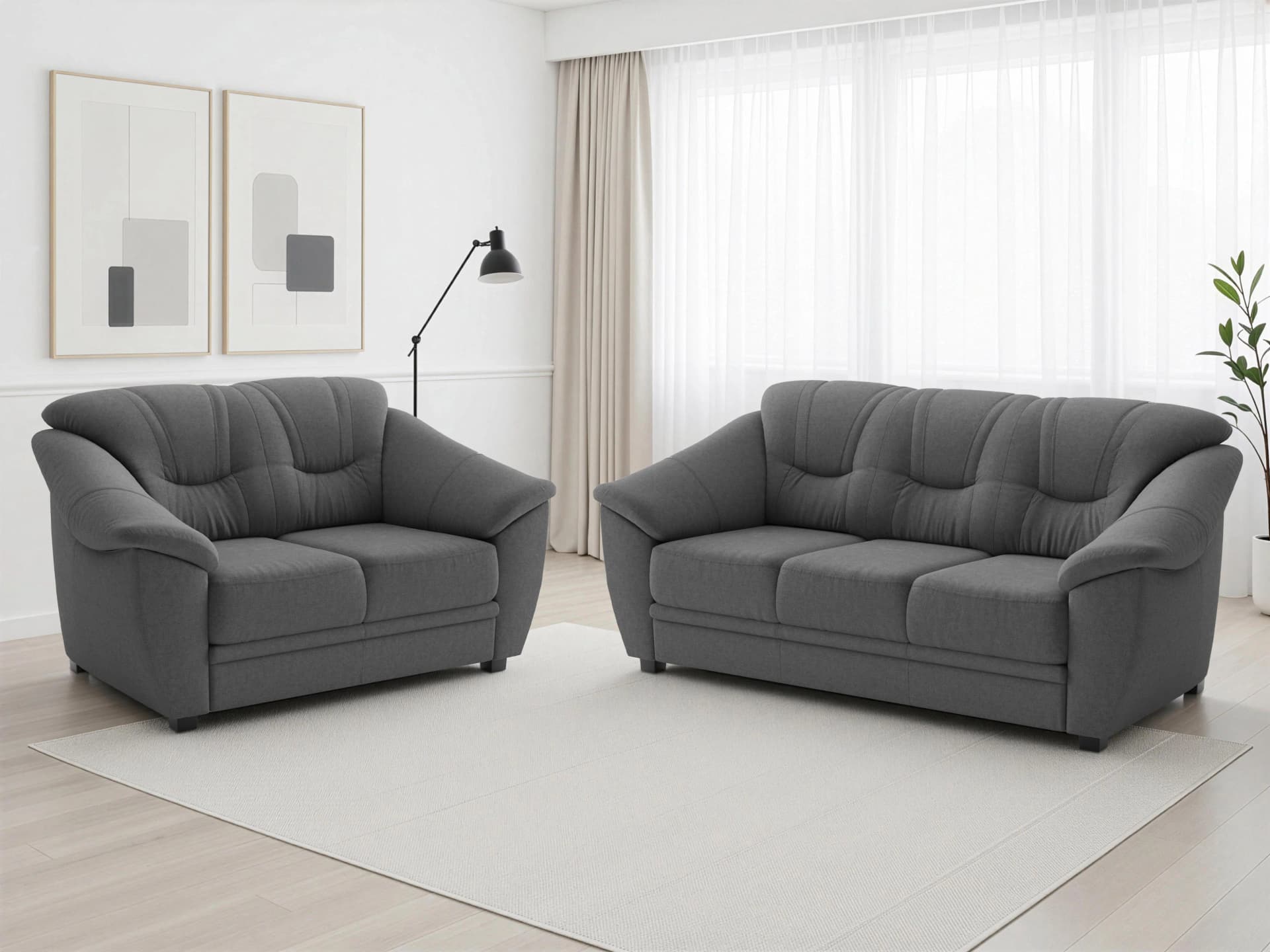 SIT & MORE Polstergarnitur Savona 2-tlg. 3- & 2-Sitzer Dunkelgrau Leder
