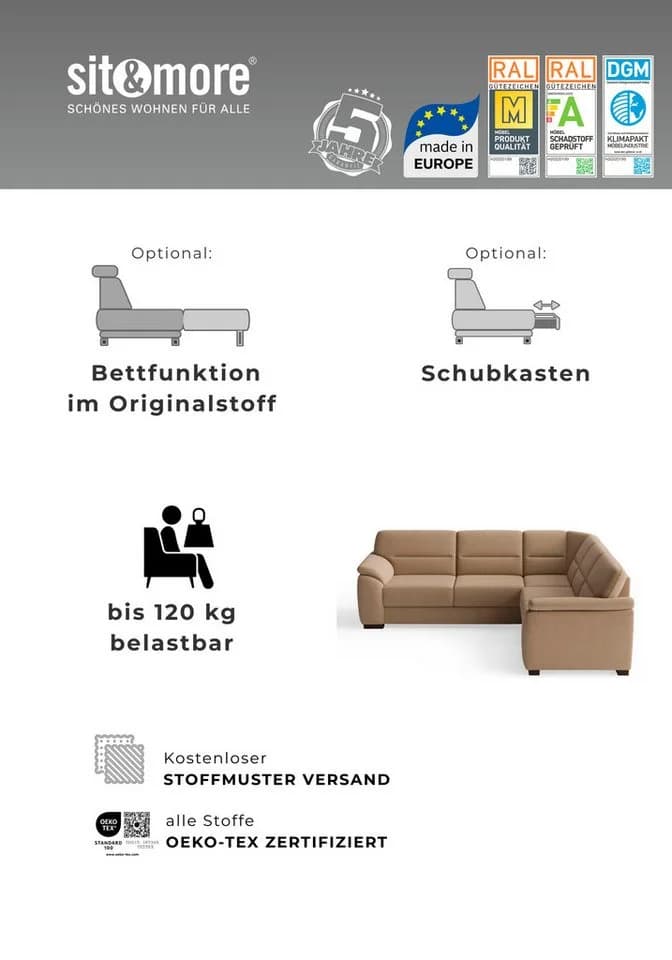 sit&more 3-Sitzer Sofa Montego mit Federkern und Holzfüßen - Bild 3