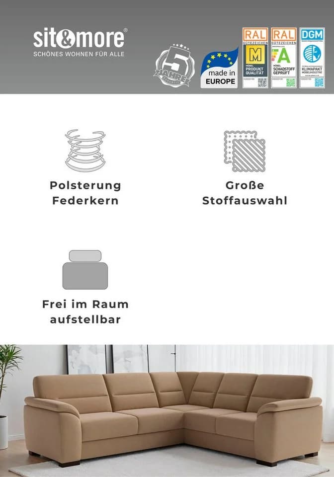 sit&more 3-Sitzer Sofa Montego mit Federkern und Holzfüßen - Bild 5