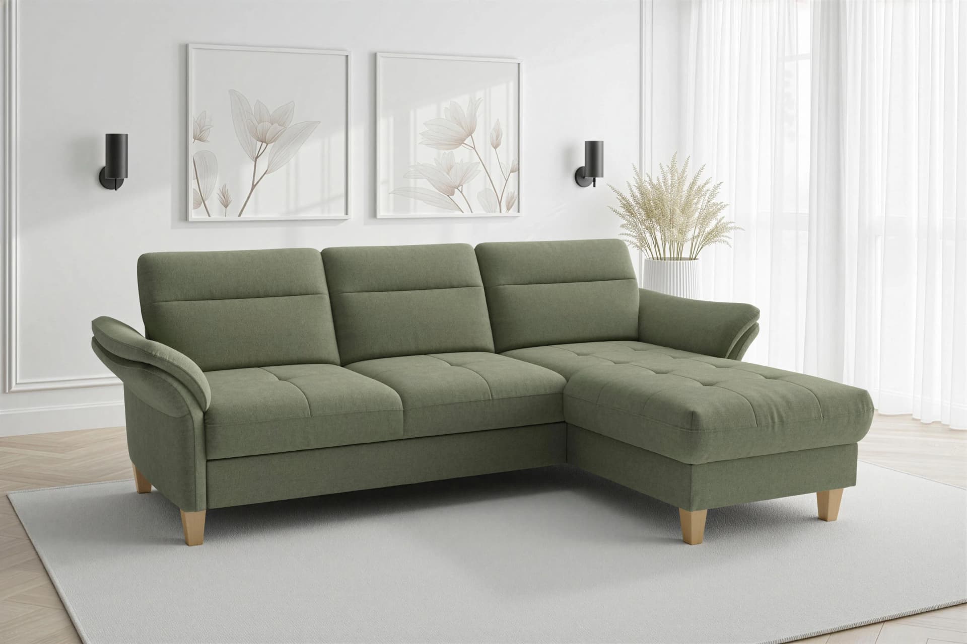 SIT & MORE Ecksofa Pamela Olivgrün mit Recamiere