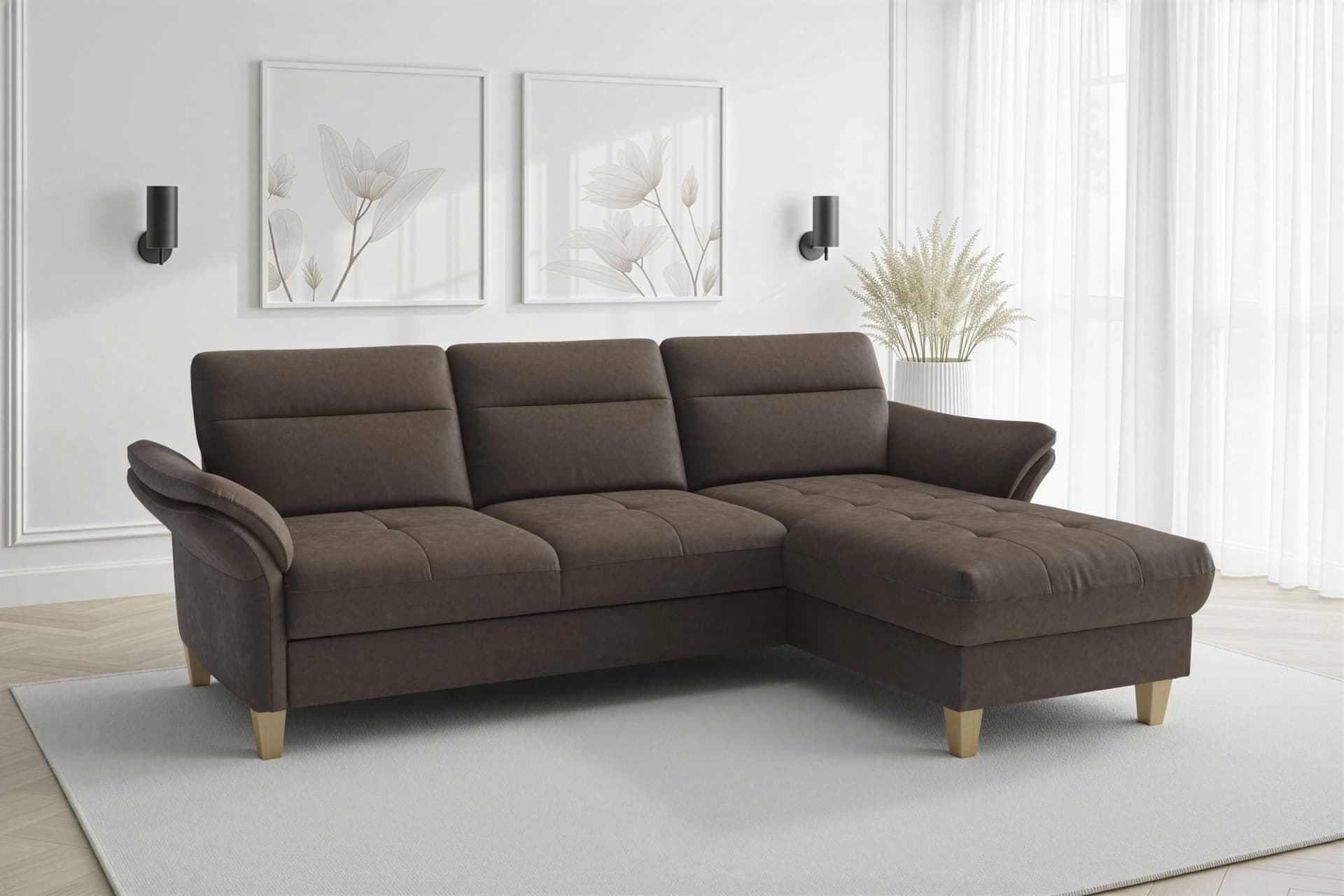 SIT & MORE Ecksofa Pamela Mocca mit Recamiere und Bettkasten