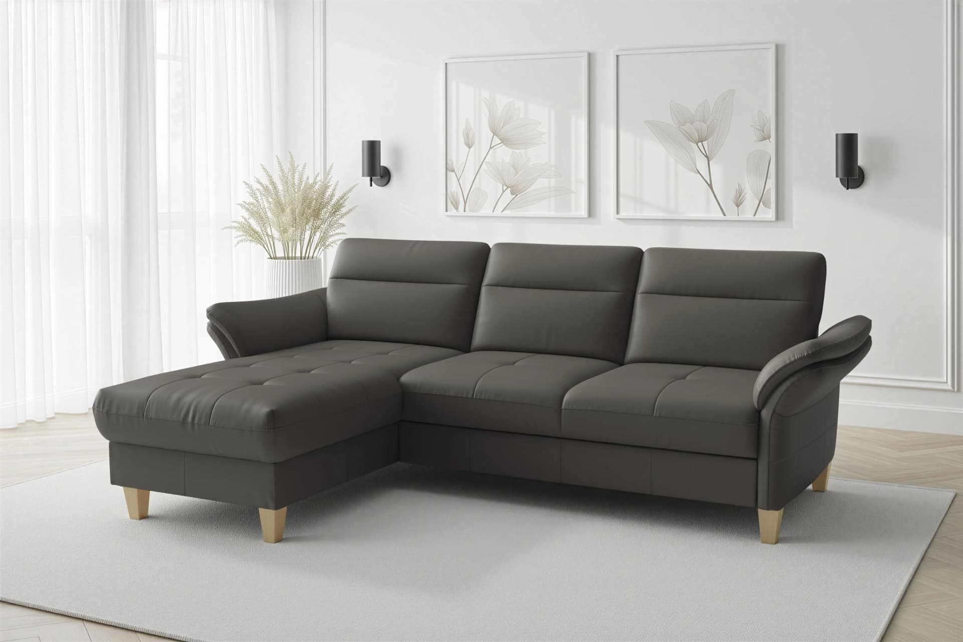 SIT & MORE Ecksofa Pamela L-Form Leder anthrazit