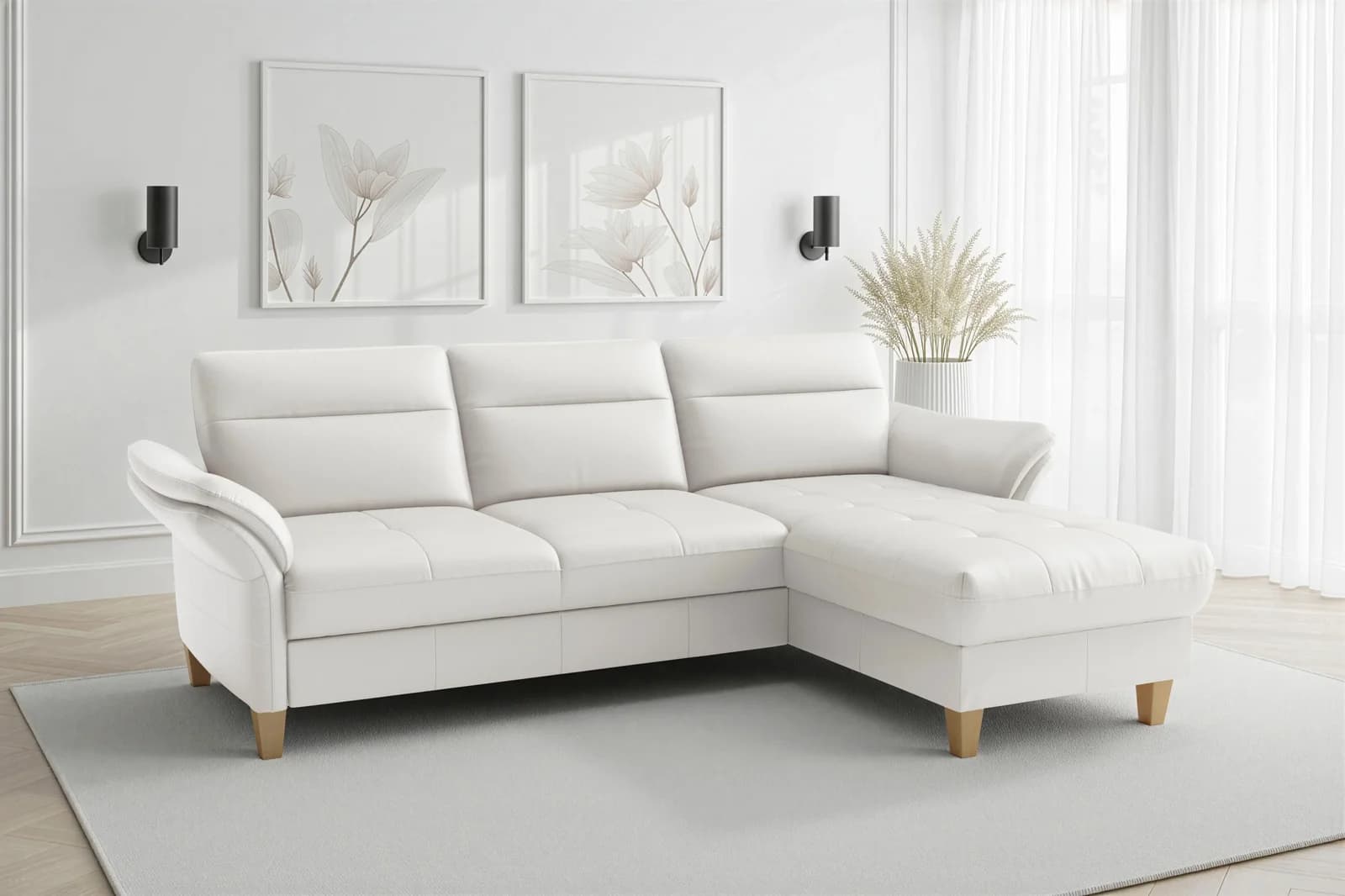 SIT & MORE Ecksofa Pamela L-Form Leder reinweiß mit Bettfunktion