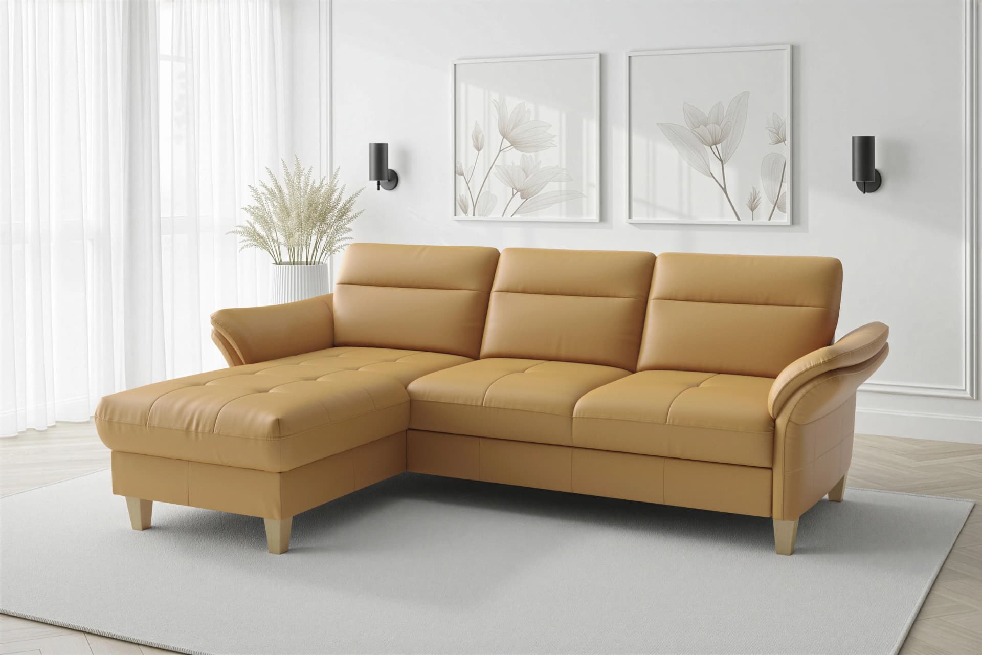 SIT & MORE Ecksofa Pamela L-Form Curry Leder mit Bettfunktion