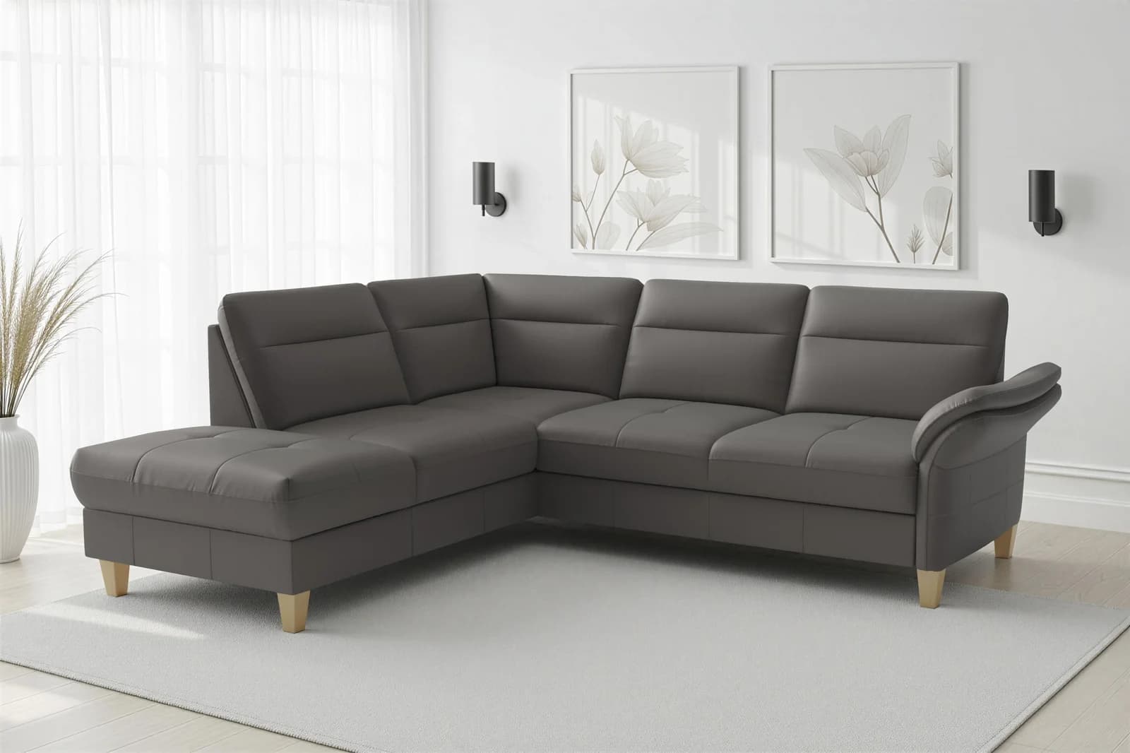 SIT & MORE Ecksofa Pamela Mocca NaturLEDER® mit Ottomane