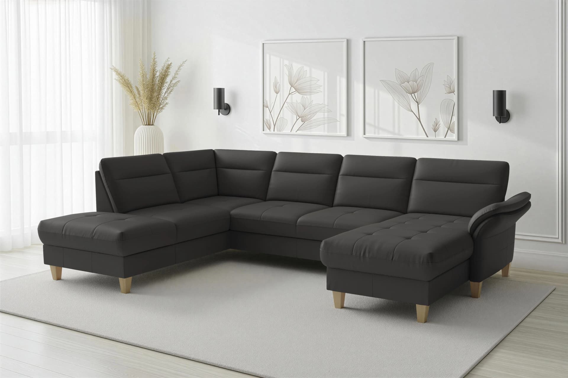 SIT & MORE Wohnlandschaft Pamela Schwarz Naturleder