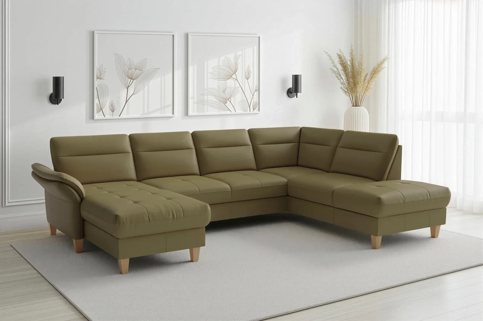 SIT & MORE Wohnlandschaft Pamela Olivgrün mit Ottomane & Bettfunktion