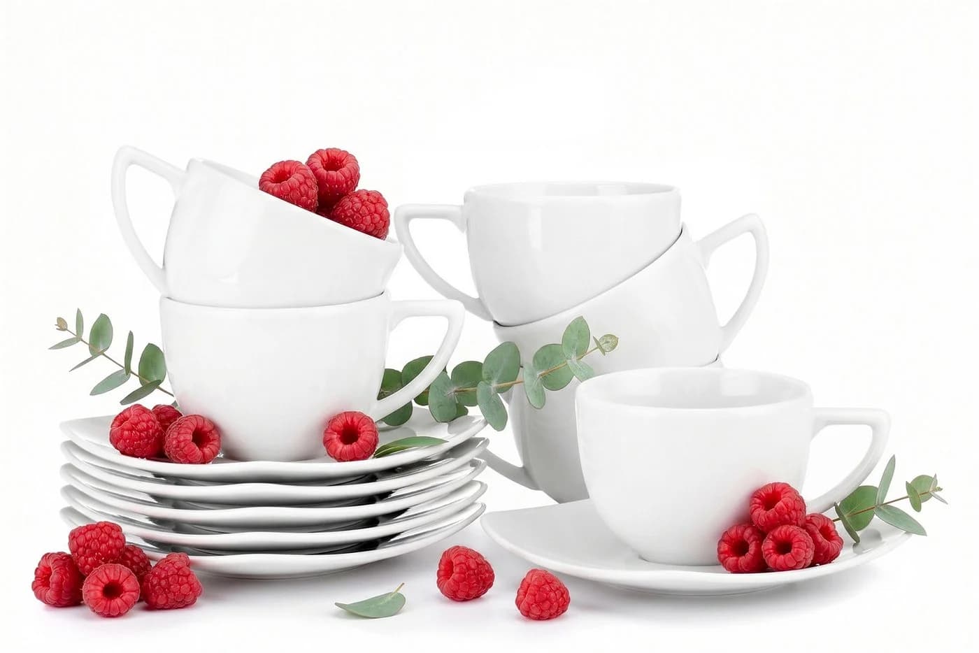 KONSIMO Kaffeeservice CARLINA 12-tlg. Weiß Porzellan quadratisch