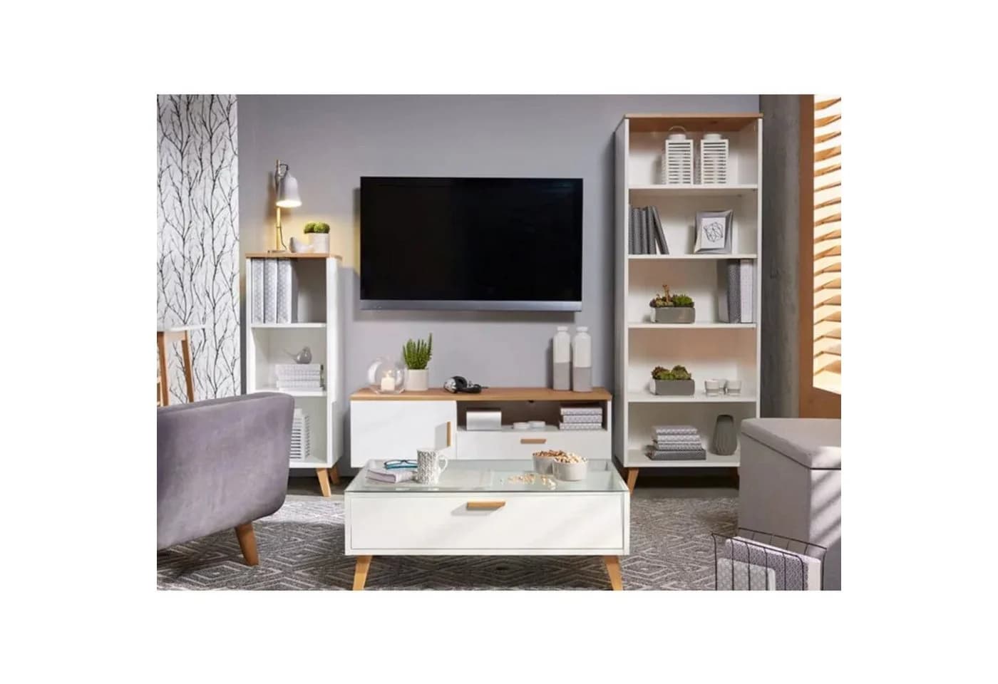 KONSIMO® Bücherregal FRISK 8 Böden 4 Türen Skandinavisch - Bild 4