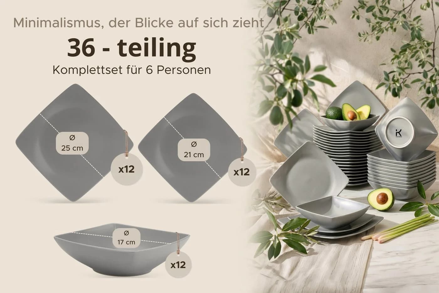 KONSIMO® Kombiservice EPIRI 36-tlg. Grau Hartkeramik Modern - Bild 5
