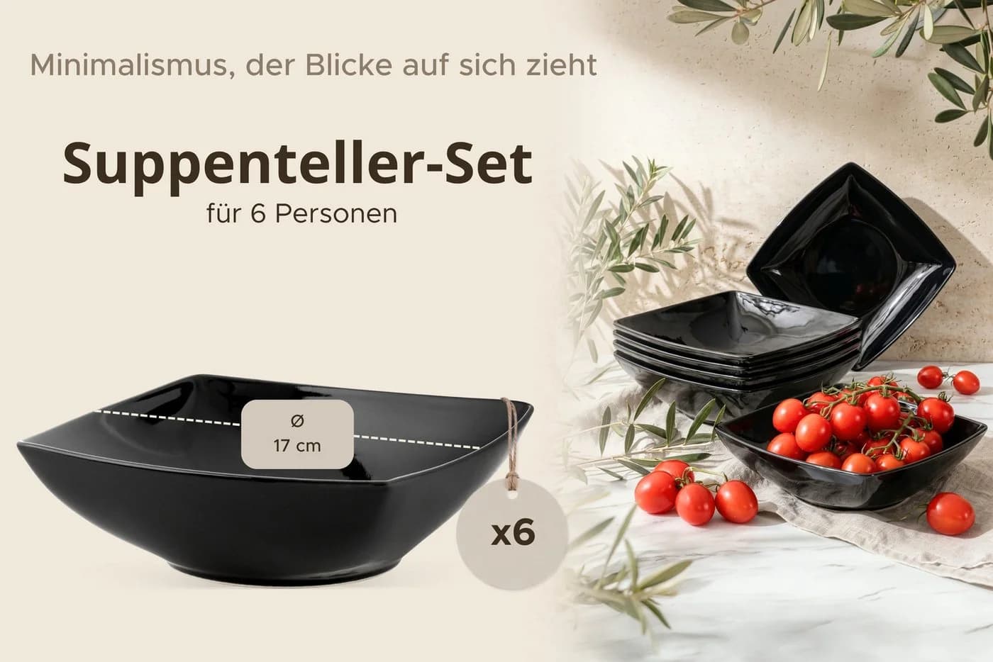 KONSIMO Teller-Set EPIRI Schwarz 6-tlg. Keramik quadratisch - Bild 5