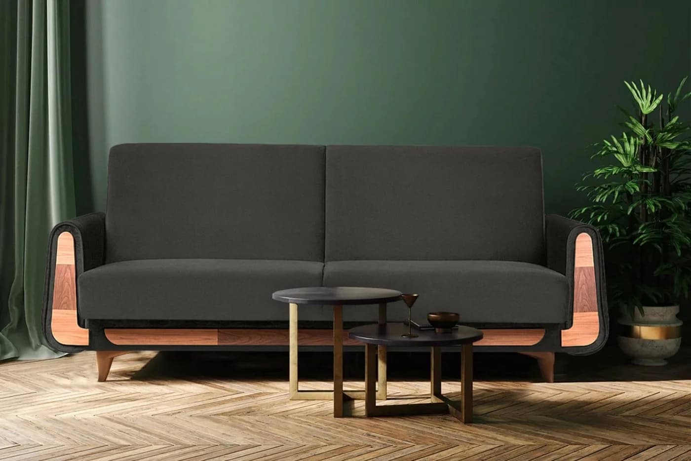 KONSIMO GUSTAVO 3-Sitzer Sofa mit Schlaffunktion und Bettkasten Anthrazit