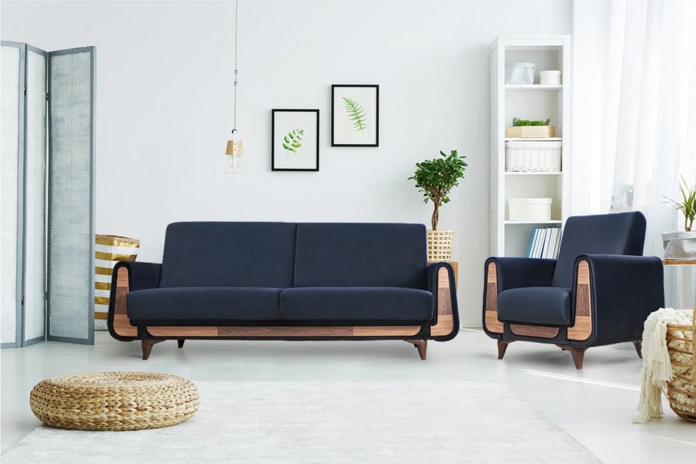 KONSIMO GUSTAVO 3-Sitzer Sofa mit Schlaffunktion und Bettkasten Marineblau - Bild 3