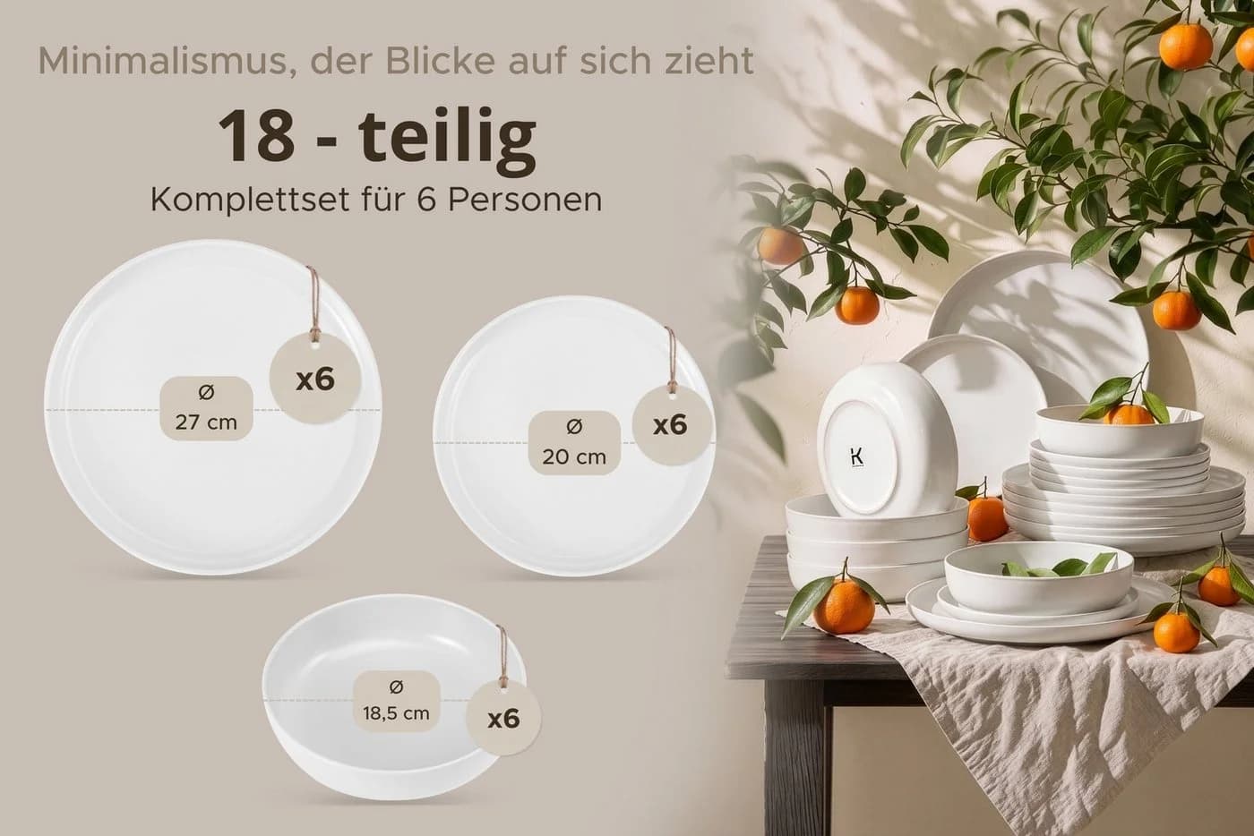 KONSIMO® Tafelservice VICTO 18-tlg. Steingut Weiß Matt - Bild 5