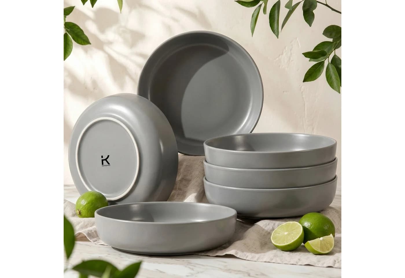 KONSIMO® Teller-Set VICTO Grau 6-tlg. Steingut Suppenteller - Bild 2