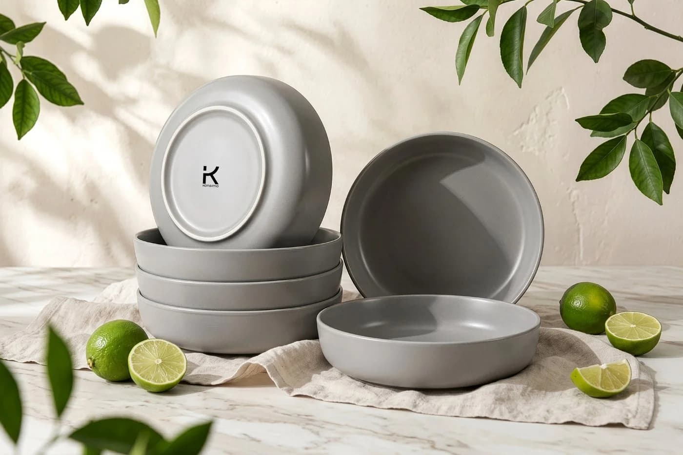 KONSIMO® Teller-Set VICTO Grau 6-tlg. Steingut Suppenteller - Bild 3