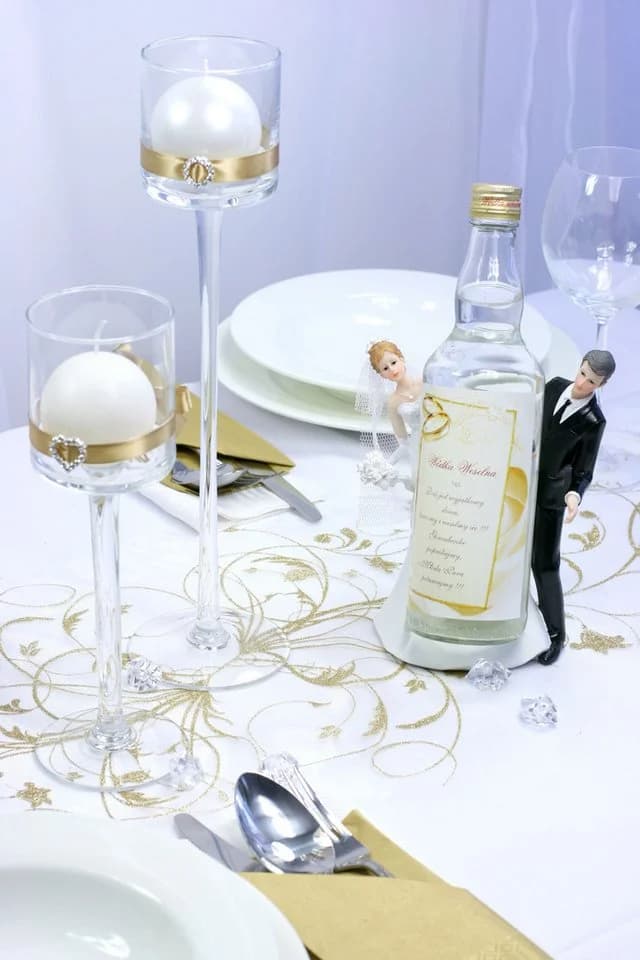 partydeco Tischläufer Organza Creme Gold Blumenmuster