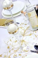 partydeco Tischläufer Organza Creme Gold Blumenmuster Bild 3