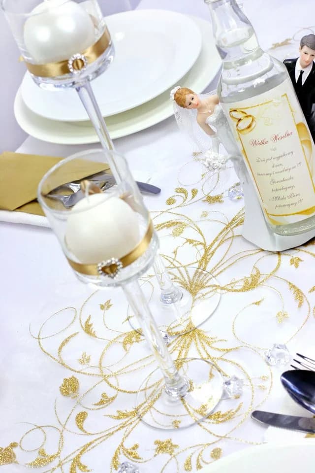 partydeco Tischläufer Organza Creme Gold Blumenmuster - Bild 3
